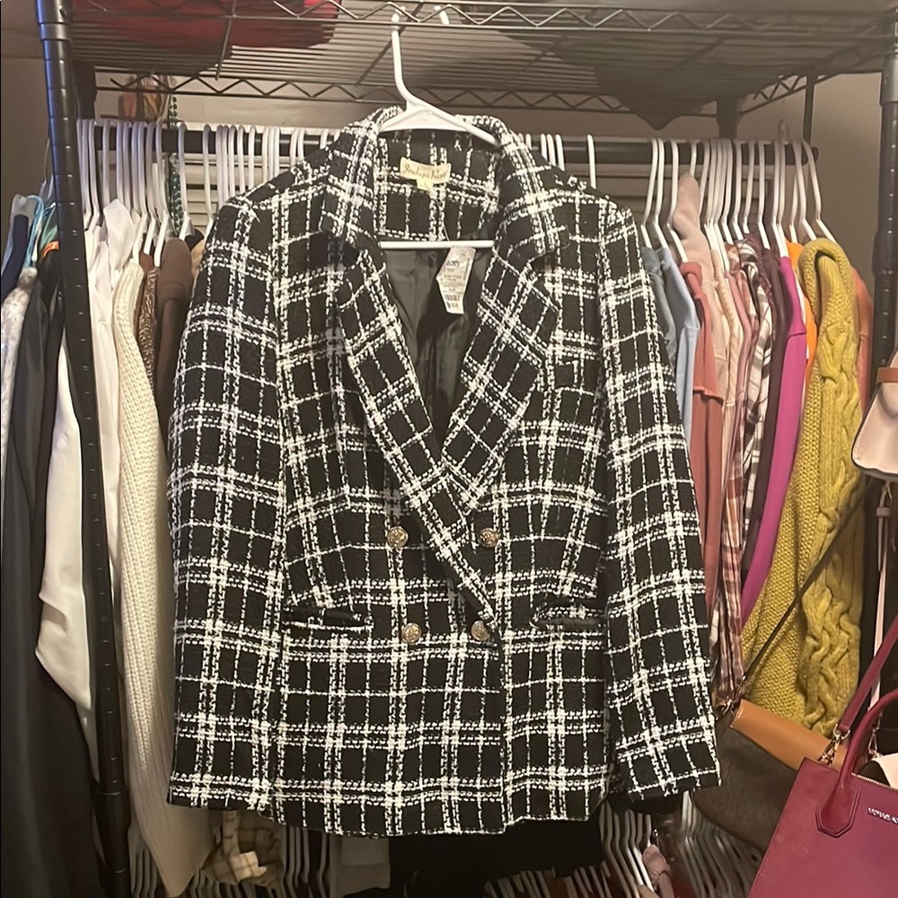 NWT Black & White Tweed Plaid Blazer – Indigo Rose Size L
